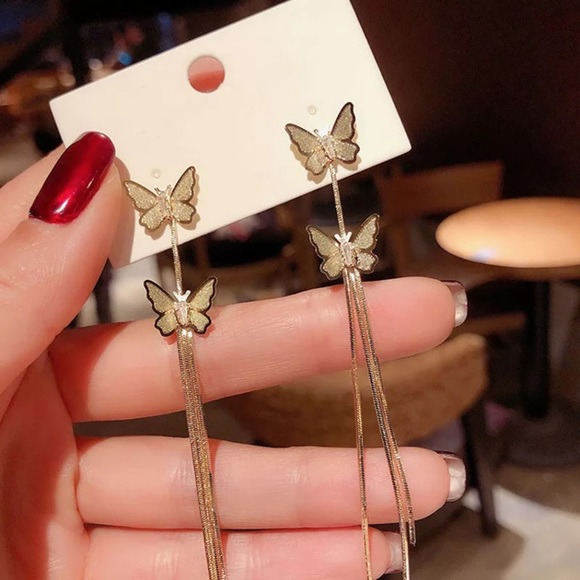 Gold Plated Long Butterfly 🦋 Earrings - Picture 2 of 3